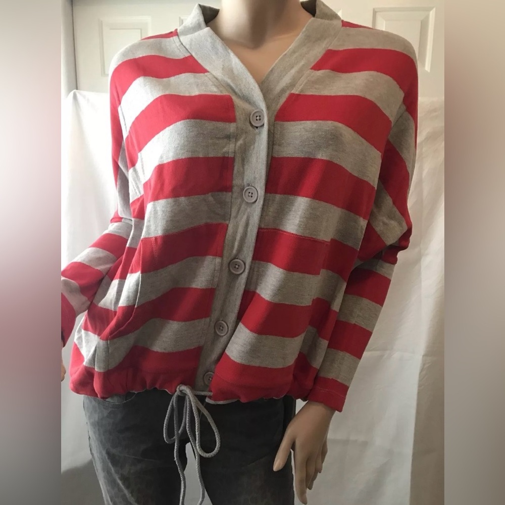 FRENCH TERRY CARDIGAN STRIPES RED / GRAY SMALL🌸